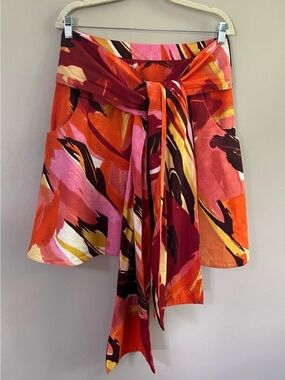 Cordelia "For Big Sky" Abstract Orange Red Print Tie Waist Mini Skirt size 4